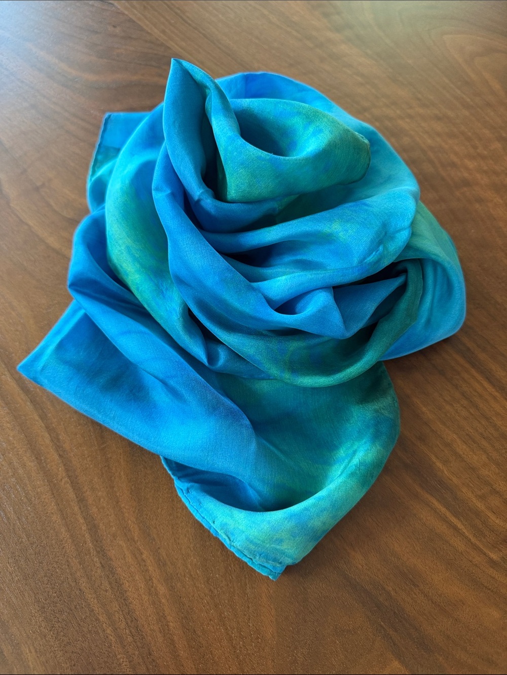 Blue Teal Green 100% Silk Scarf 69x21